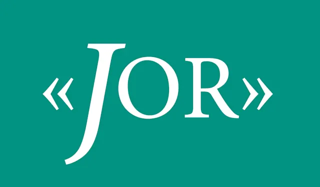 Logo van JOR in witte letters met aanhalingstekens op een groenblauwe achtergrond.