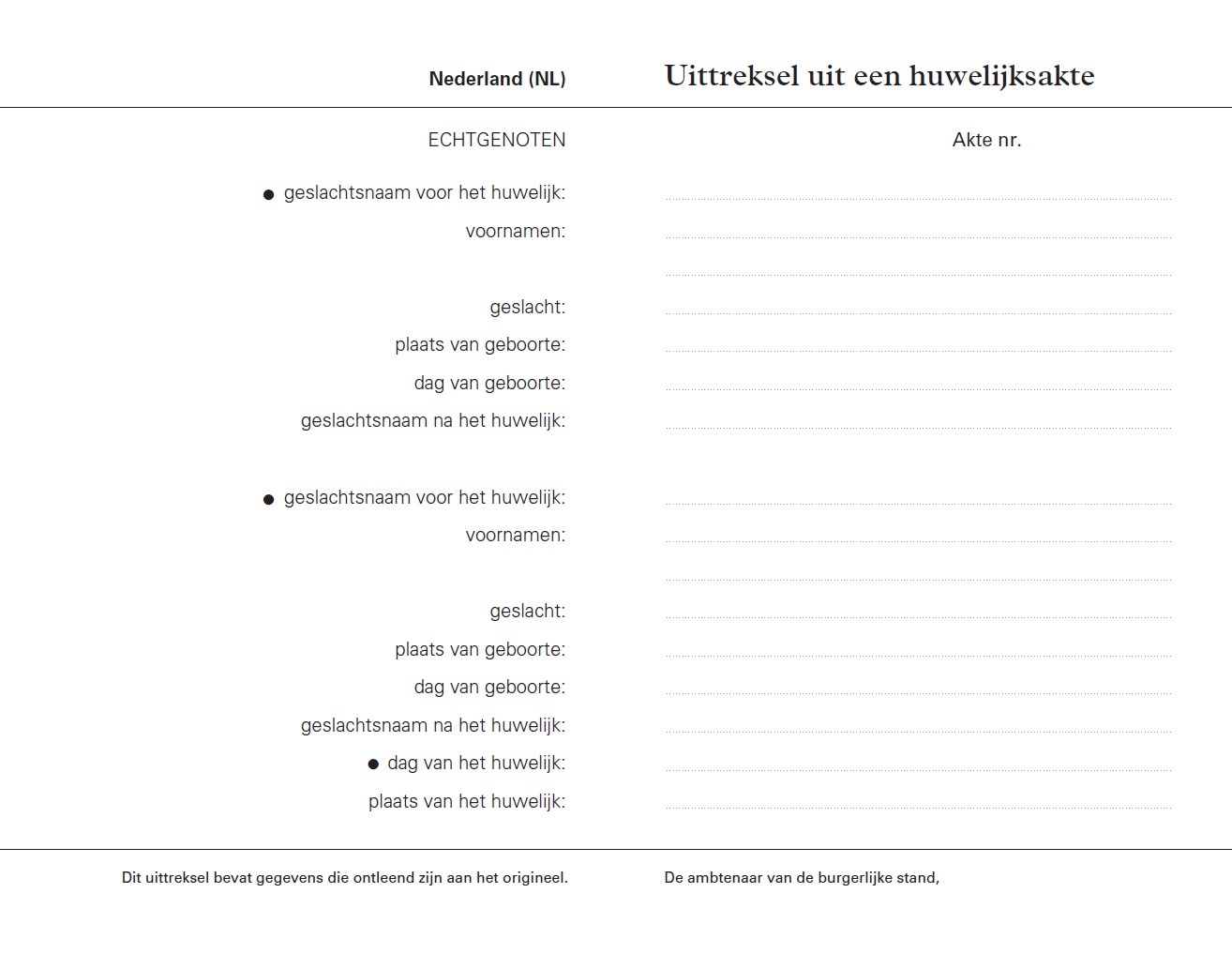 uittreksel trouwboekje voor kalligrafie (pak à 10)