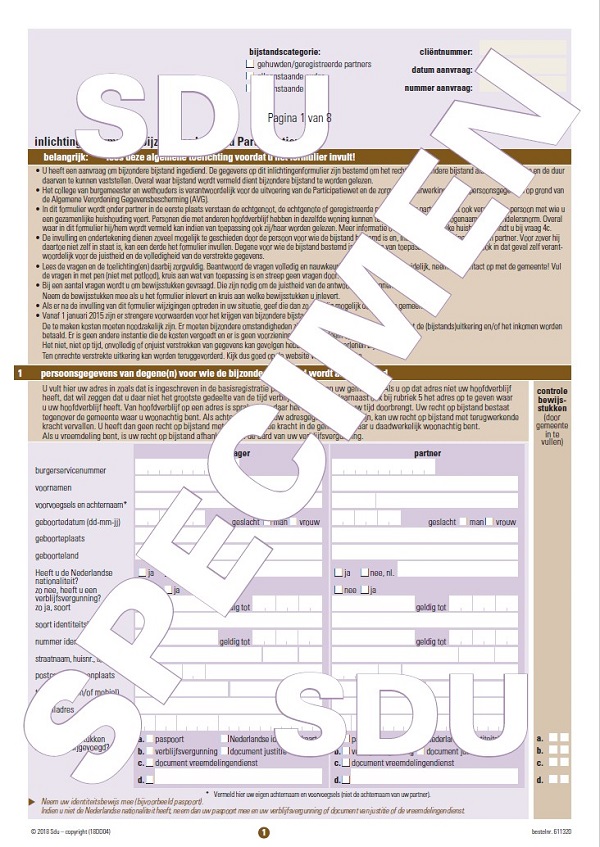 Inlichtingenformulier bijzondere bijstand, 8 pag. (pak 25)