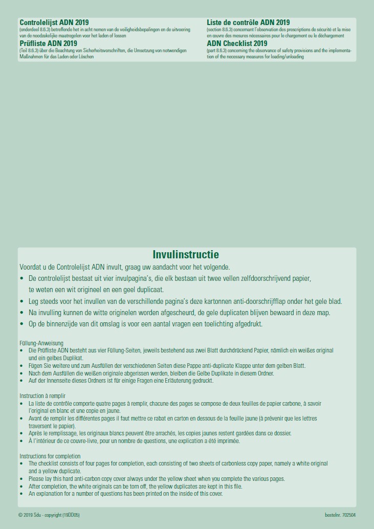 Controlelijst ADN binnenvaart 2023-2027, viertalig, genummerd,  (pak à 25 sets)