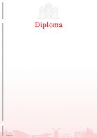 Beveiligd waardedoc diploma, 120gr, rood, skyline Amsterdam met blinddruk en 'DIPLOMA' (pak a  100)