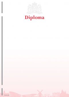 Beveiligd waardedoc diploma, 120gr, rood, skyline Amsterdam met blinddruk en 'DIPLOMA' (pak a  100)